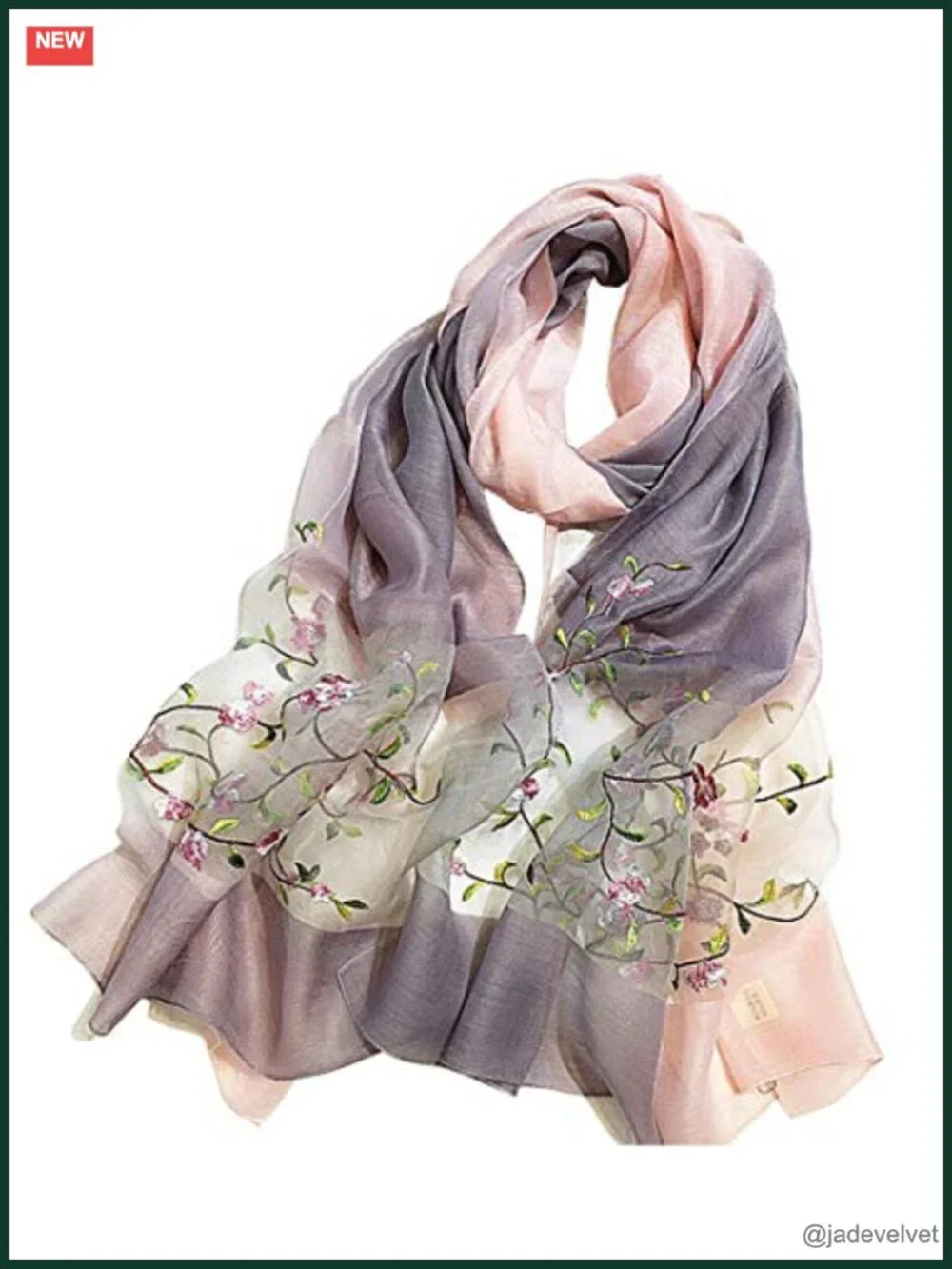Large Silk & Wool Gradient Embroidered Scarf Headwrap Shawl